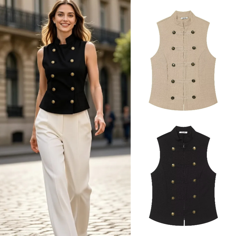 Women Formal Blouses For Evening Wear - Women's Slim Fit Sleeveless Button Down
