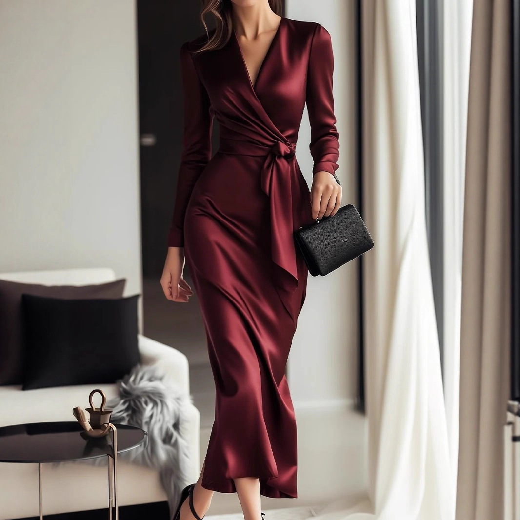 Autumn New Satin Long Sleeve D - Women Formal Wear Trends review and price