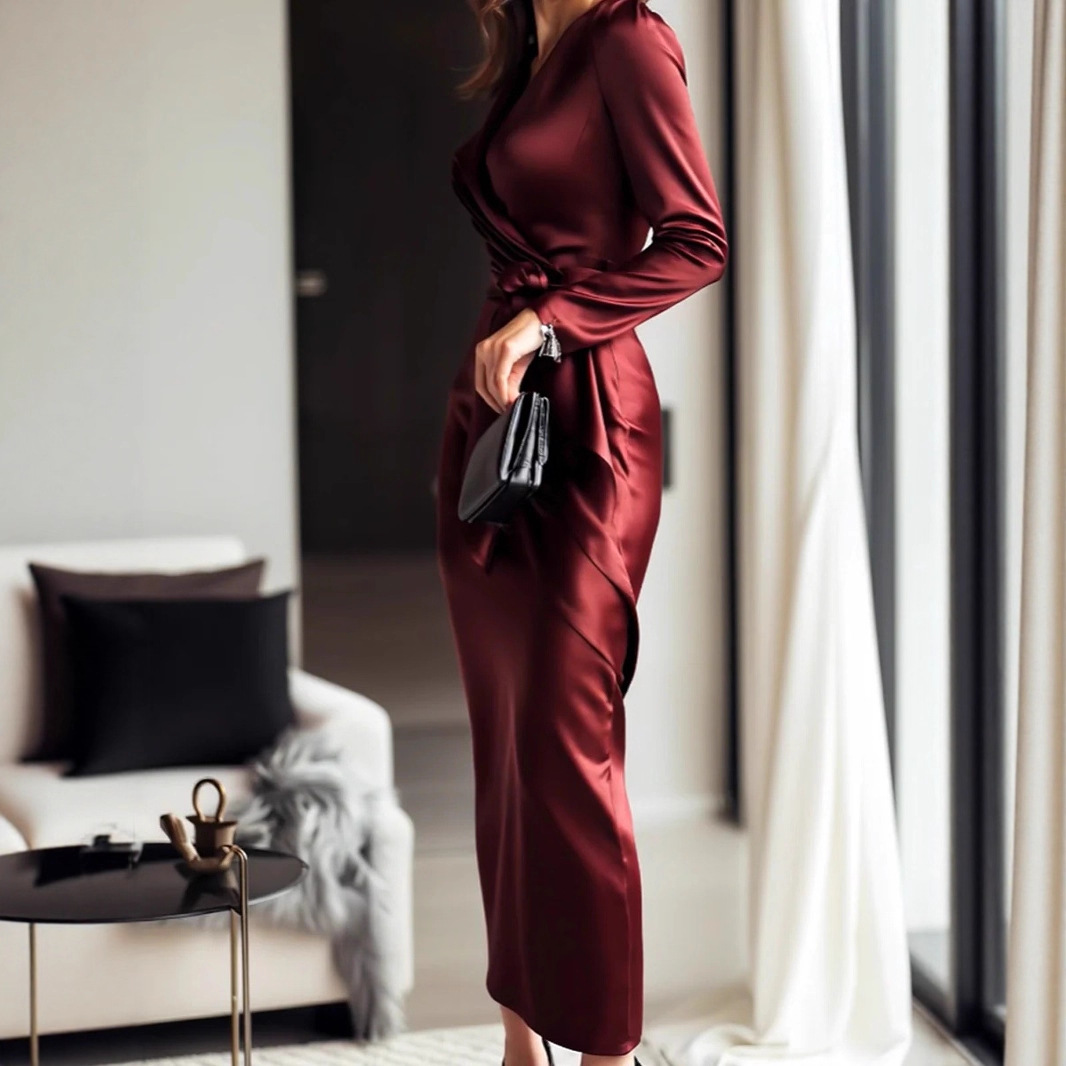 Autumn New Satin Long Sleeve D - Women Formal Wear Trends review and price