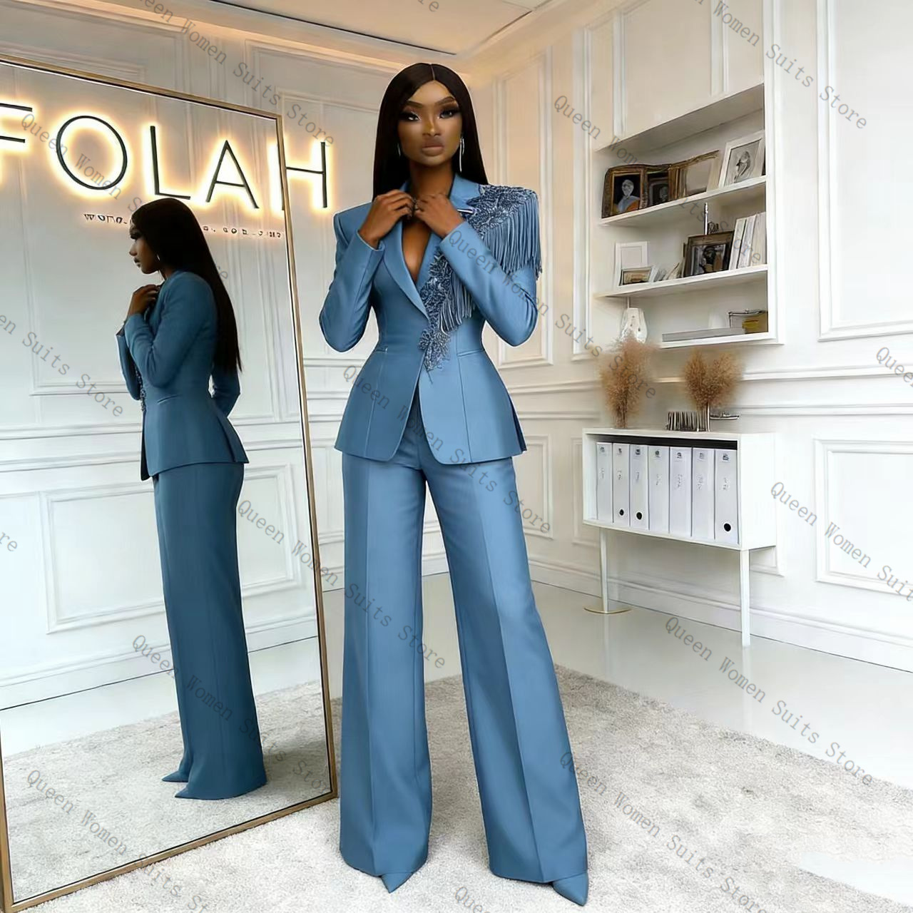 Tassel Blue Women Suit Pants S - Women Formal Wear With Blazer review and price