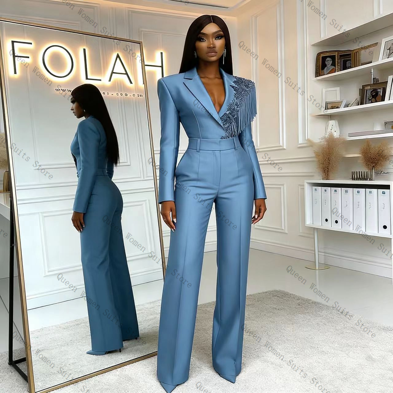 Tassel Blue Women Suit Pants S - Women Formal Wear With Blazer review and price
