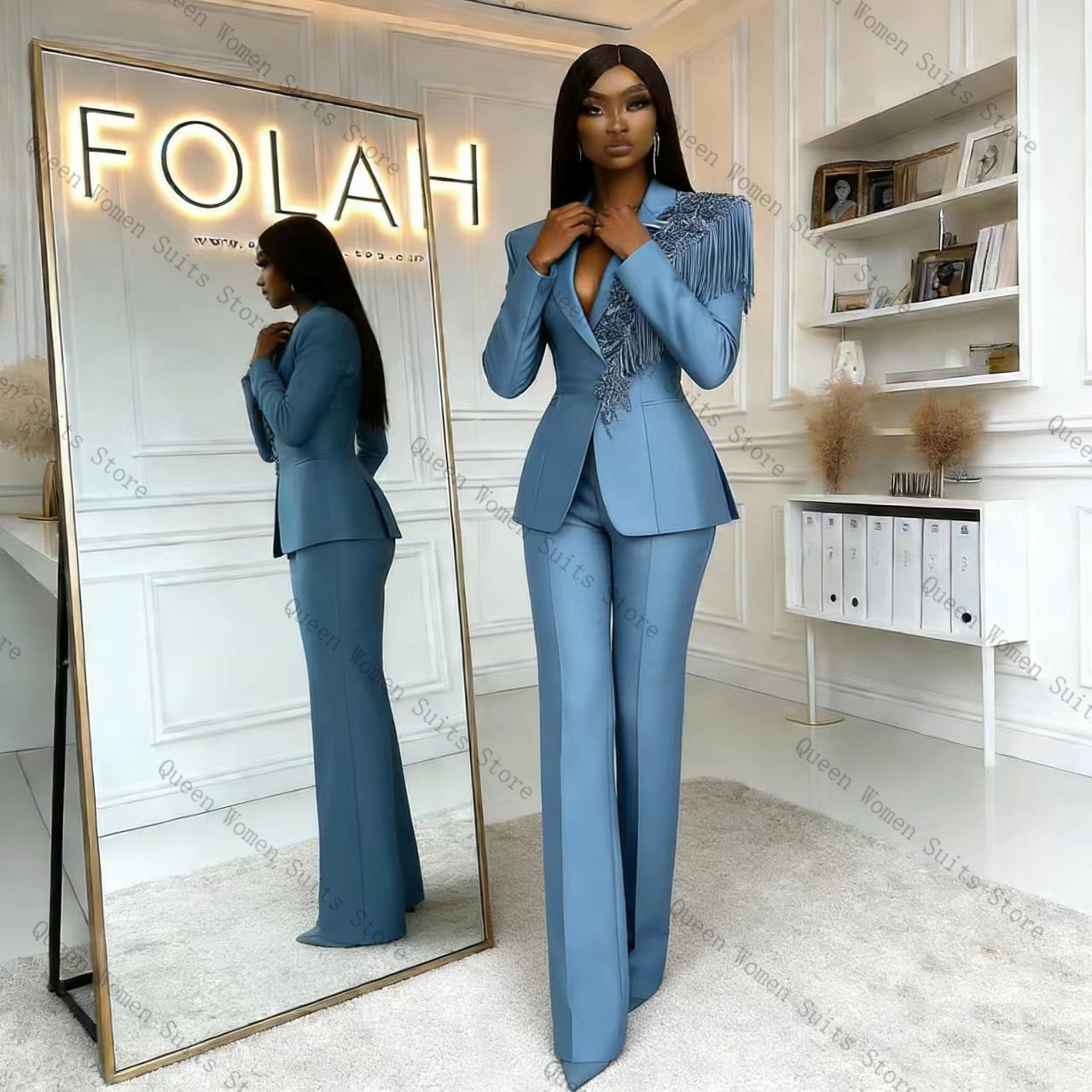 Tassel Blue Women Suit Pants S - Women Formal Wear With Blazer review and price
