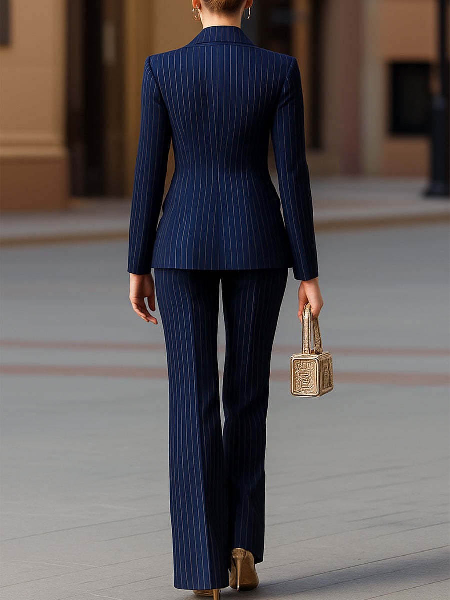 Elegant Women's Suit Set Navy  - Tailored Trouser Wide review and price