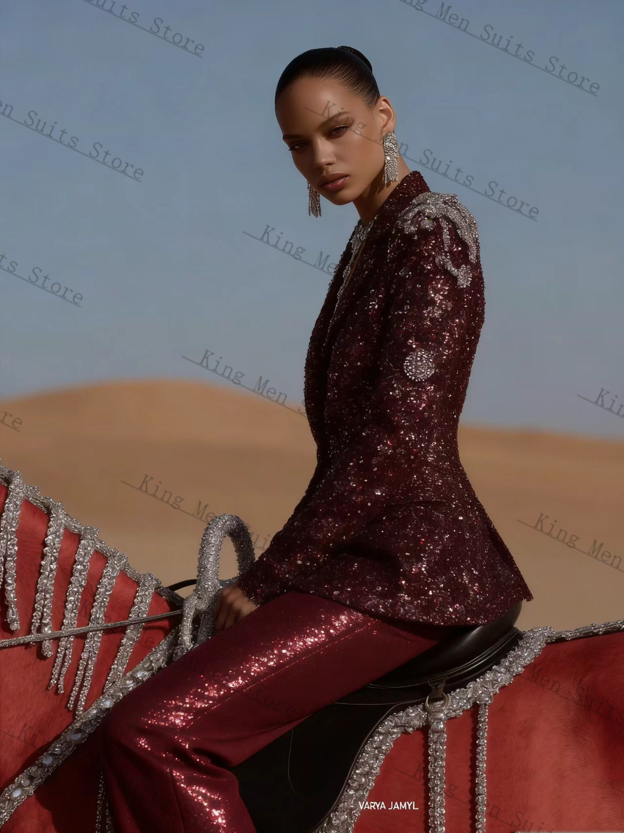 Burgundy Shiny Women Suit Set  - Women Luxury Formal Wear review and price
