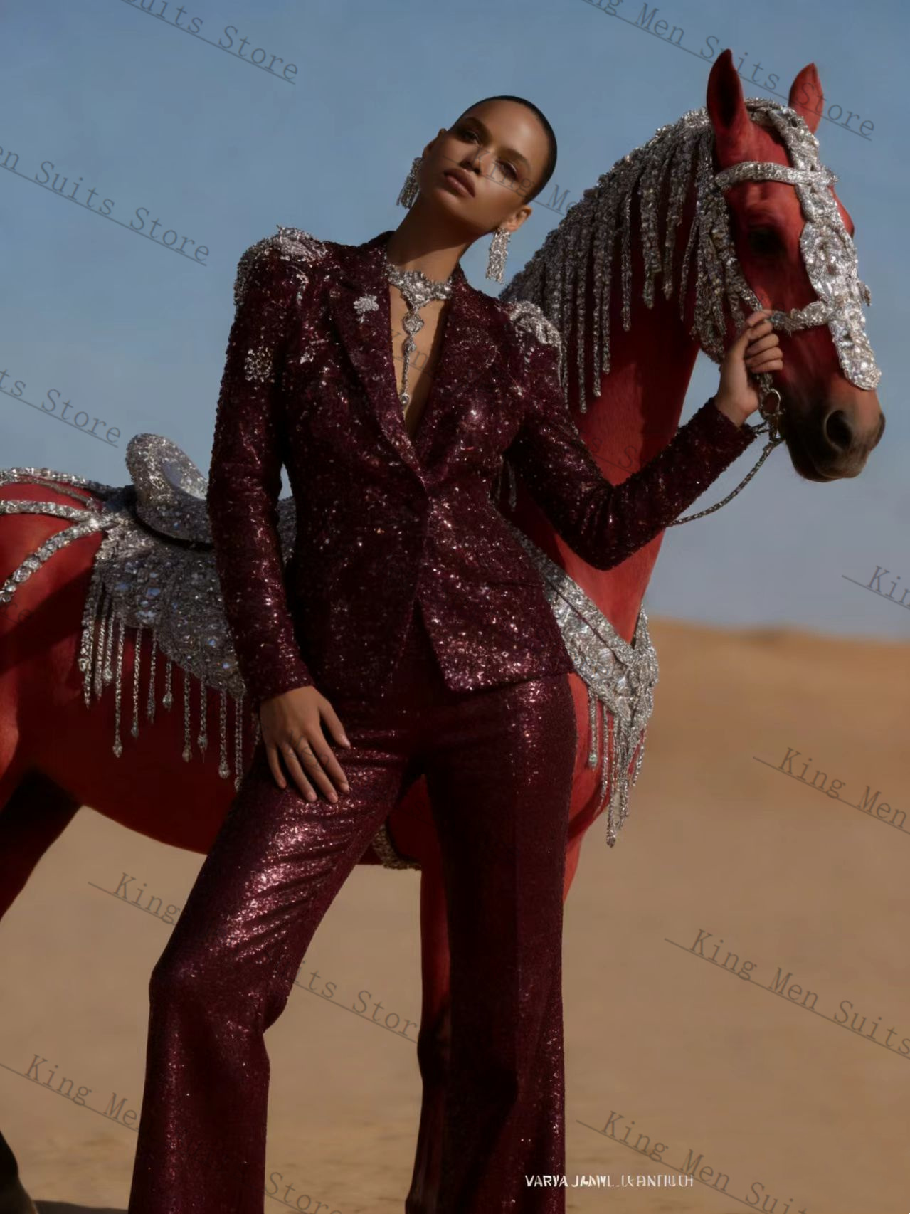 Burgundy Shiny Women Suit Set  - Women Luxury Formal Wear review and price