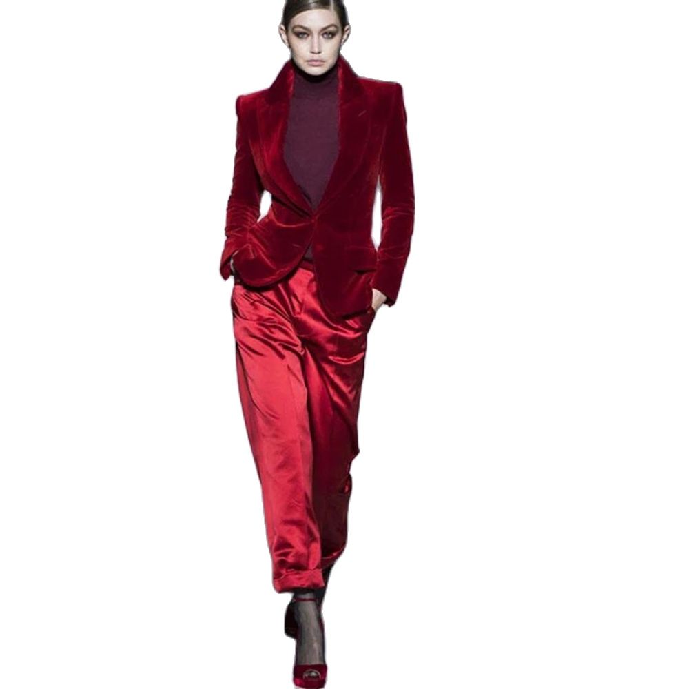 Women Pant Suits Wine Red Velv - Women Formal Wear With Blazer review and price