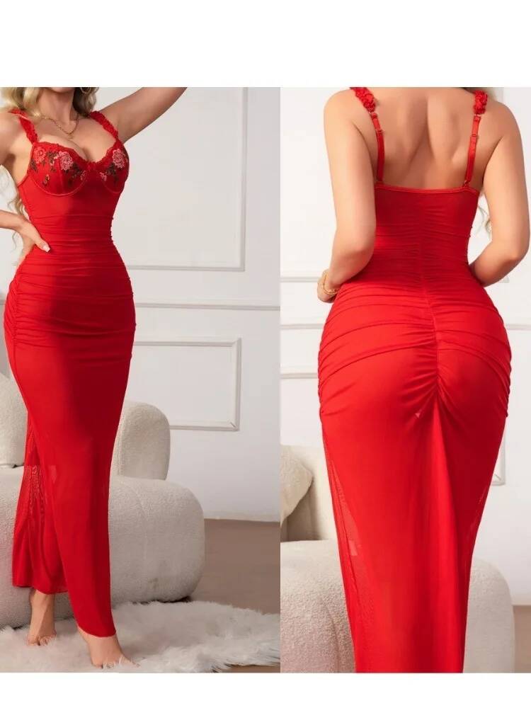 Red Ruched Dress With Strap Bo - Women Formal Wear Trends review and price